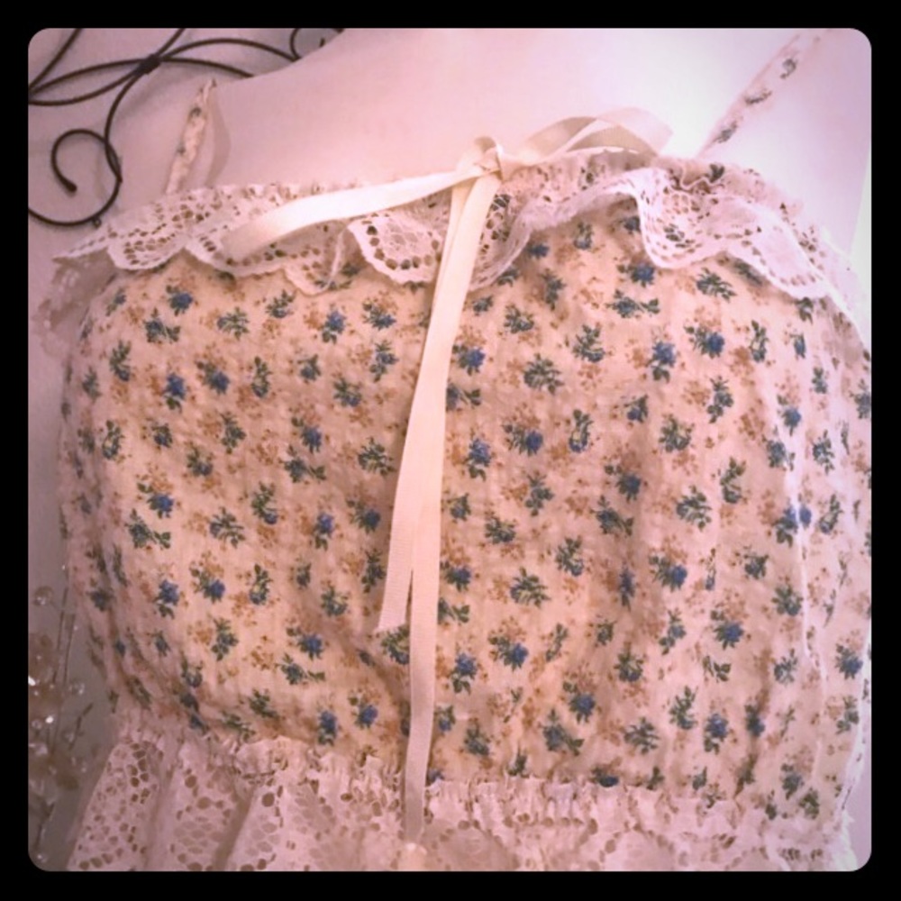 1970’s Gunne sax Lacy floral crop top Love Shack Fancy Vibes